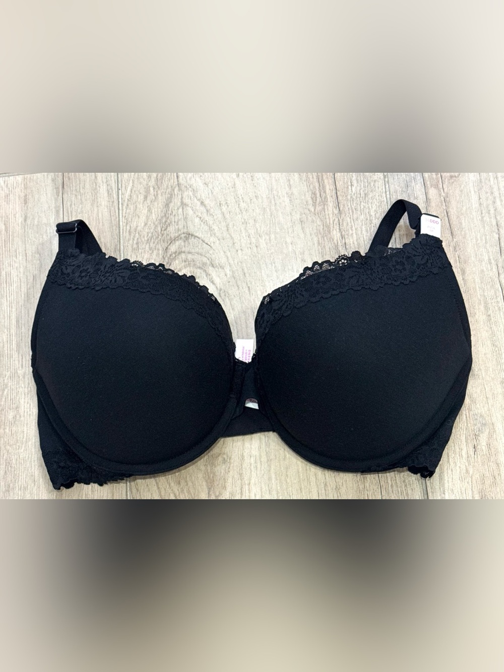 NWT PINK Victoria's Secret Black Lace-Trim Push-Up Bra Size 34DDD